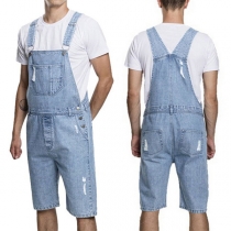 Fashion High Waist Ripped Relaxed-fit Men's Denim Overalls