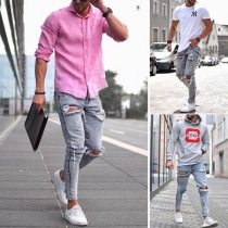 Fashion High Waist Slim Fit Ripped Men's Jeans