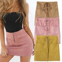 Fashion Solid Color High Waist Slim Fit Skirt