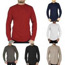 Fashion Solid Color Long Sleeve Round Neck Men's T-shirt 