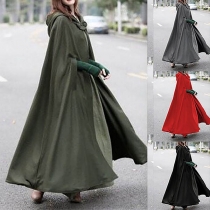 Fashion Solid Color Loose Long Hooded Cloak