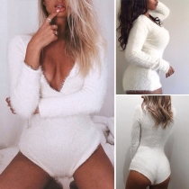 Fashion Solid Color Long Sleeve Round Neck Romper