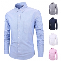 Simple Style Long Sleeve POLO Collar Solid Color Men's Shirt