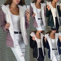 Fashion Long Sleeve Plush Lining Hooded Padded Coat