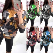 Fashion Long Sleeve High Neck Contrast Color Knit Top