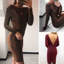 Sexy Backless Long Sleeve Round Neck Slim Fit Dress