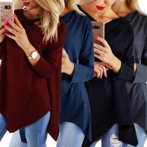 Fashion Solid Color Long Sleeve Irregular Hem Top