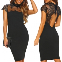 Sexy Backless See-through Lace Spliced Slim Fit Dress
