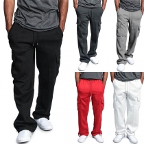 Fashion Solid Color Side-pocket Drawstring Waist Men's Casual Pants