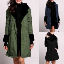 Fashion Faux Fur Spliced Long Sleeve Hooded Padded Coat