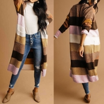 Fashion Contrast Color Striped Long Sleeve Loose Cardigan