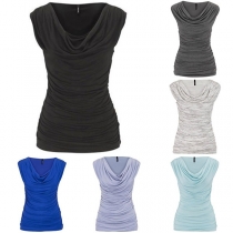 Fashion Solid Color Sleeveless Round Neck Wrinkled T-shirt