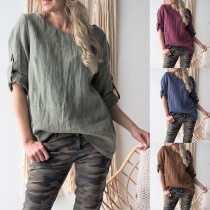 Simple Style Long Sleeve Round Neck Solid Color Loose Top