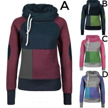 Fashion Contrast Color Long Sleeve Cowl Neck Sweatshirt