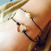 Fashion Heart Beaded Linkled Braided Bracelet Set 2 pcs/Set 