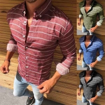 Fashion Long SSleeve POLO Collar Men's Striped Shirt