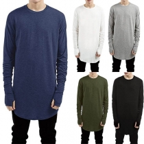 Simple Style Long Sleeve Round Neck Solid Color Men's T-shirt 