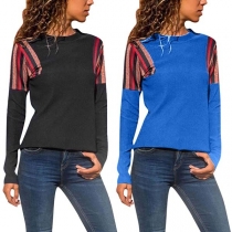 Fashion Striped Spliced Long Sleeve Round Neck T-shirt 