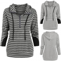 Fashion Long Sleeve Hooded Striped Sweatshirt 