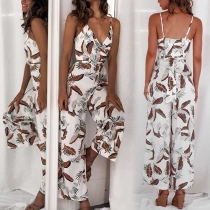 Sexy Backless V-neck High Waist Printed Sling Jumpsuit