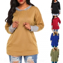 Fashion Contrast Color Long Sleeve Loose Hoodie