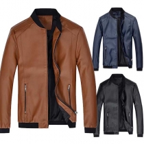 Fashion Contrast Color Long Sleeve Side Pockets Men's Jacket