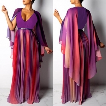 Sexy V-neck Contrast Color Shawl-style Dress
