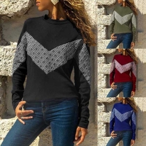 Fashion Printed Spliced Long Sleeve Round Neck T-shirt 