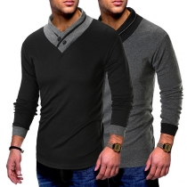 Fashion V-neck Contrast Color Long Sleeve Slim Fit Men's Shirt