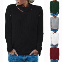 Fashion Solid Color Long Sleeve Slim Fit Pullover Knitted Sweater