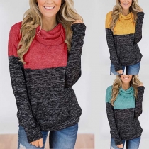 Fashion Contrast Color Long Sleeve Cowl Neck Sweatshirt