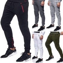 Fashion Solid Color Slim Fit Elastic Waist Ribbing Men's Pants