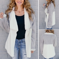 Fashion Contrast Color Lapel Collar Long Sleeve Thick Cardigan