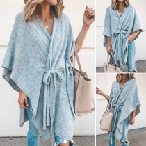 Fashion Solid Color Irregular Hem Lace-up Wind Coat 