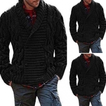 Fashion Solid Color Long Sleeve Double-breasted Men's Sweater Coat 