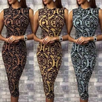 Fashion Sleeveless Round Neck Slim Fit Printed Dress