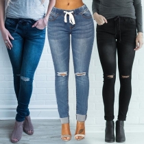 Fashion High Waist Slim Fit Ripped Jeans 