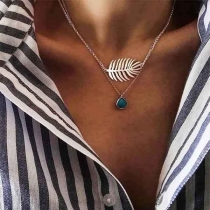 Fashion Leaf Water-drop Pendant Necklace