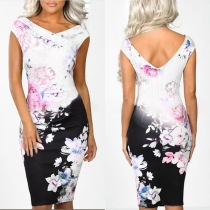 Sexy Backless V-neck Sleeveless Slim Fit Printed Dress
