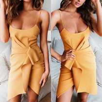 Sexy Backless Irregular Hem Solid Color Sling Dress