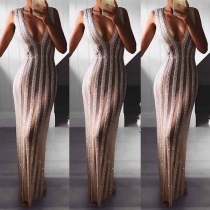 Sexy Deep V-neck Sleeveless See-through Sequin Party Dress