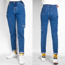 Fashion High Waist Ripped Relaxed-fit Jeans