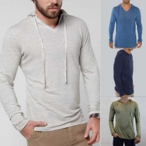 Casual Style Long Sleeve Hooded Solid Color Men's T-shirt