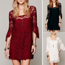 Fashion 3/4 Sleeve Square Collar Slim Fit Lace Dress