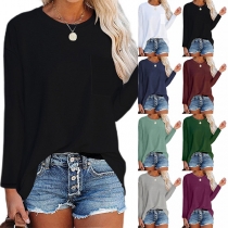 Fashion Long Sleeve Round Neck Colorful Tassel Hem Loose Top