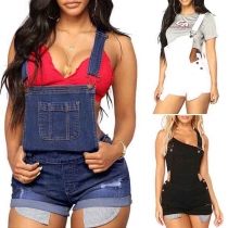 Fashion High Waist Relaxed-fit Denim Shorts Overalls 