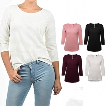 Simple Style 3/4 Sleeve Round Neck Solid Color T-shirt 