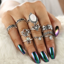 Fashion Water-drop Shaped Rhinestone Inlaid Alloy Ring Set 10 pcs/Set
