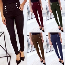 Fashion Solid Color High Waist Slim Fit Pencil Pants 