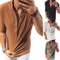 Fashion Solid Color Half Sleeve Stand Collar Men's T-shirt
